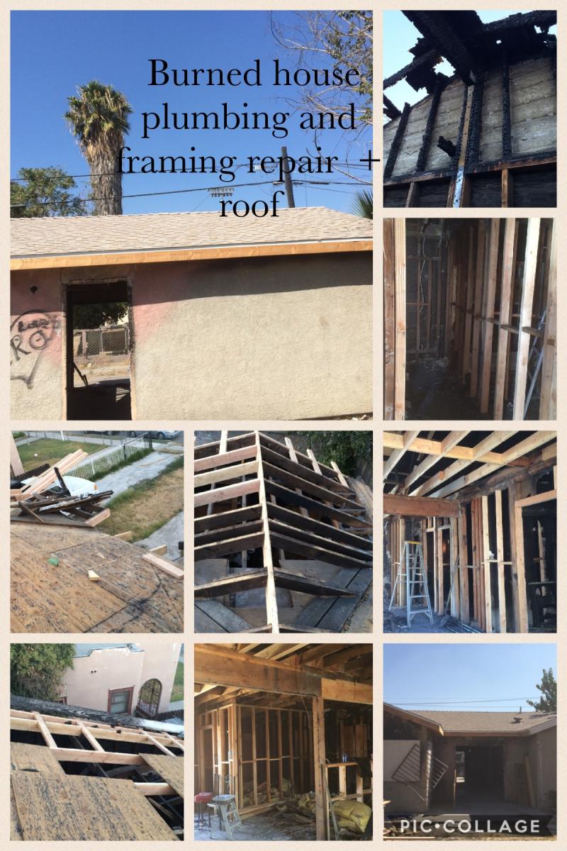 Burned house, plumbing and framing repair